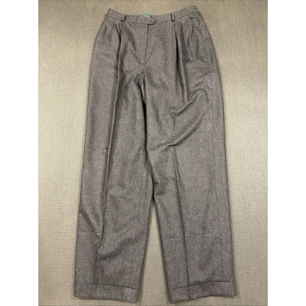 Vintage Ralph Lauren Womens Gray 100% Wool Pleated Wide Leg Cuffed Trousers USA